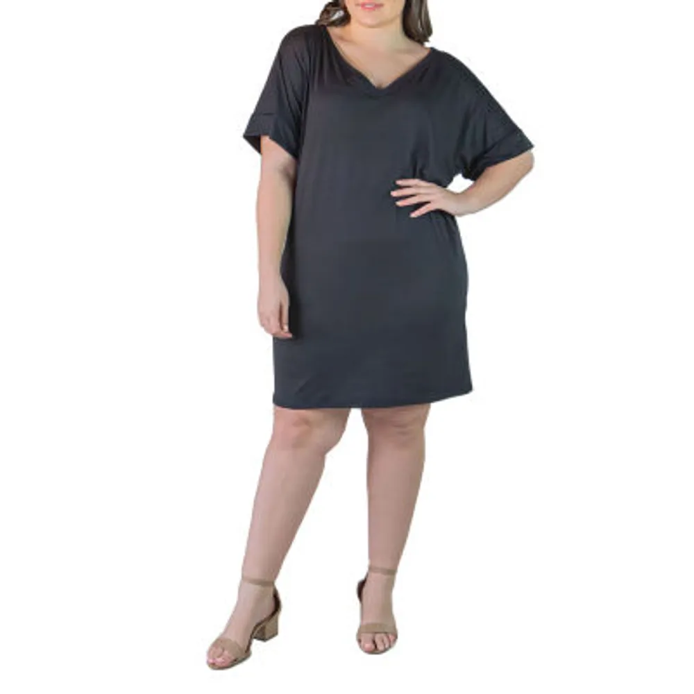 24seven Comfort Apparel Womens Short Sleeve Plus A-Line Dress