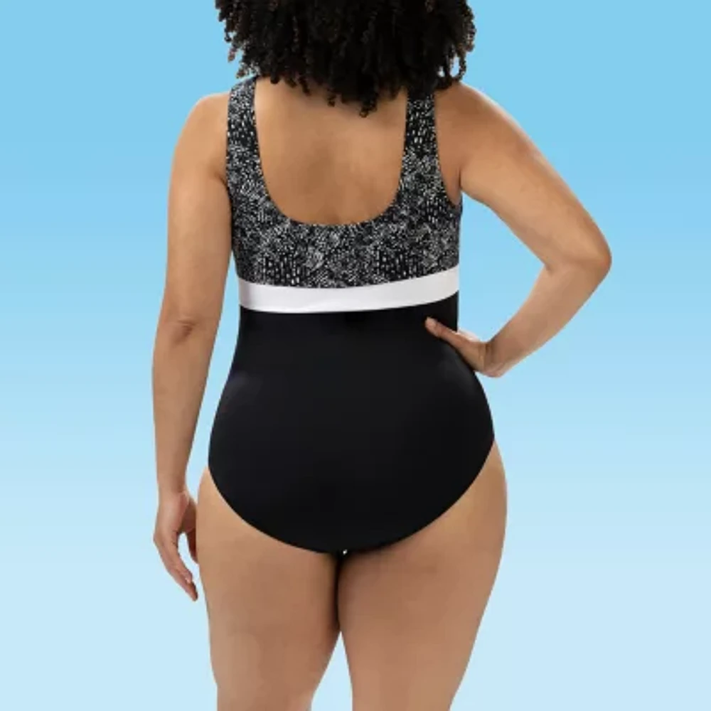 Dolfin Womens Easy-on + Easy-off Striped One Piece Swimsuit