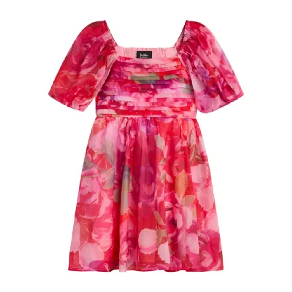 Byer California Big Kid Girls Short Sleeve Puffed A-Line Dress