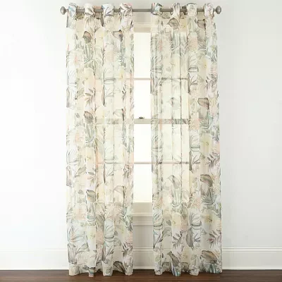 Liz Claiborne Lisette Printed Grommet Top Sheer Single Curtain Panel