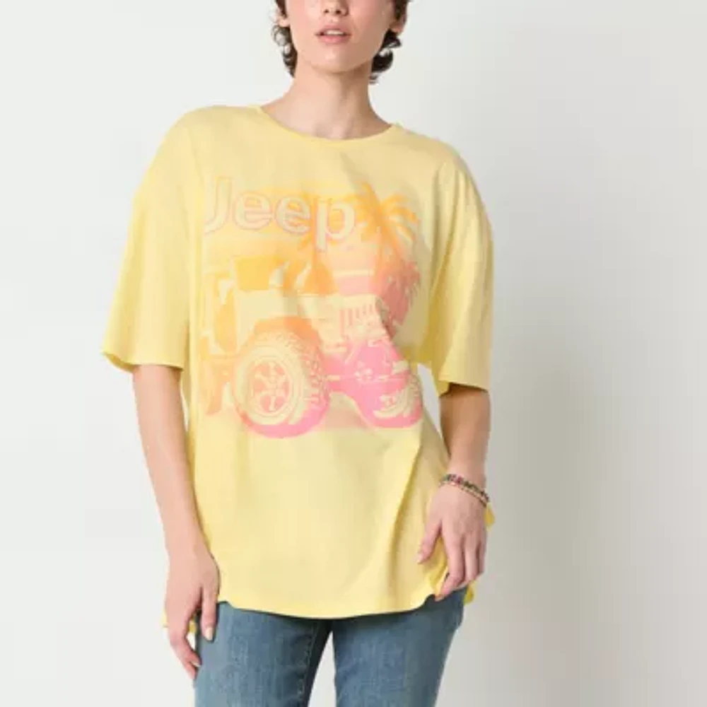 New World Jeep Summer Oversized Tee Womens Crew Neck Short Sleeve Loose Fit Juniors Graphic T-Shirt