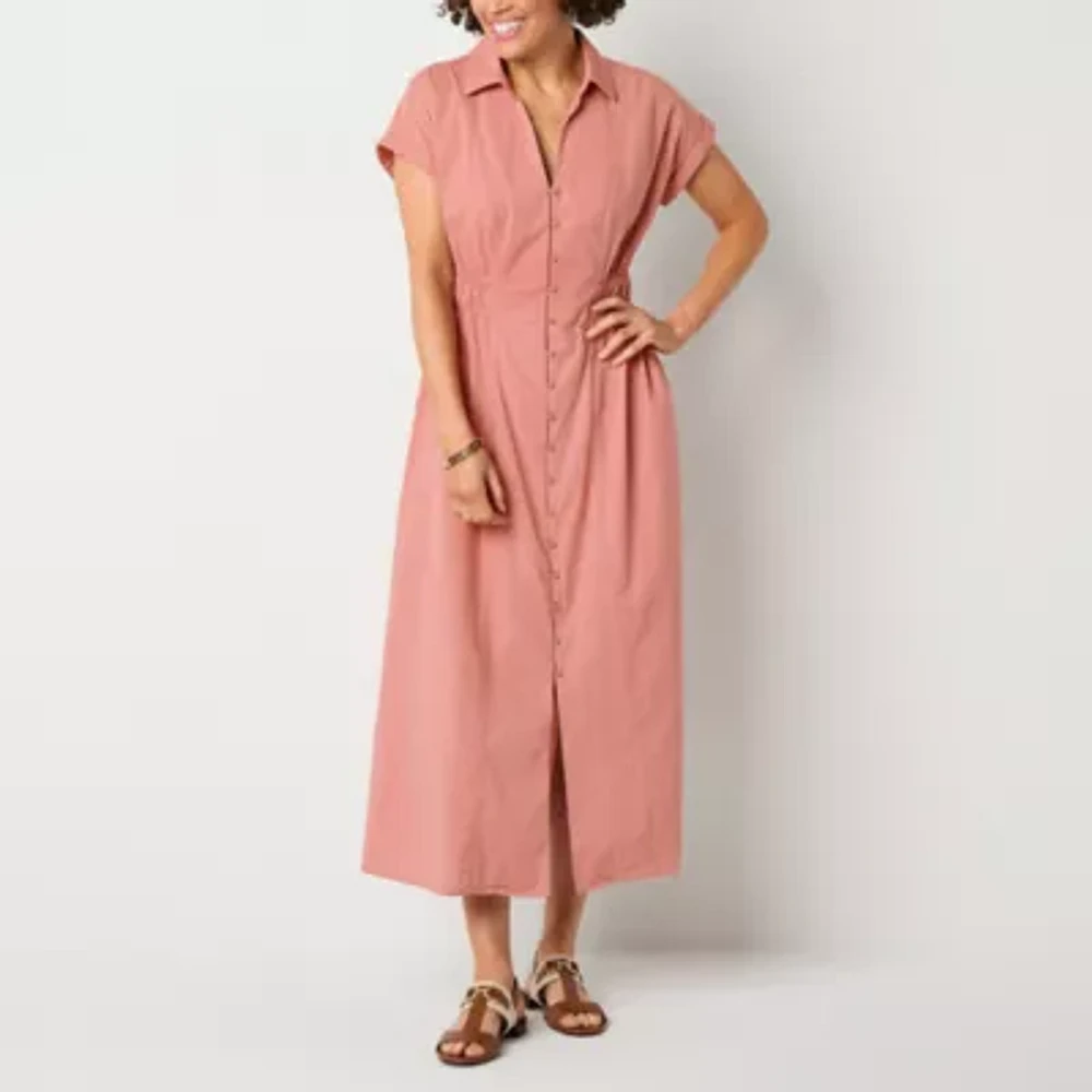 Liz Claiborne Womens Short Sleeve Midi A-Line Dress
