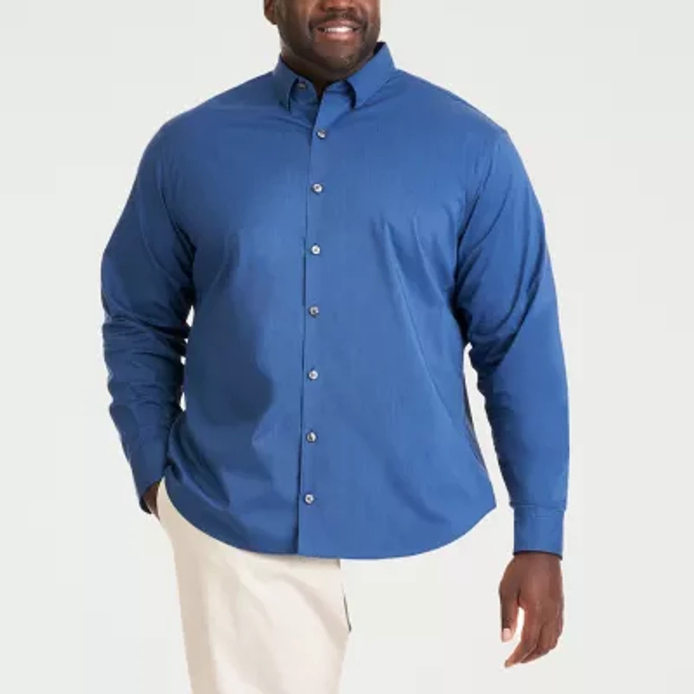 Van Heusen Stain Shield Mens Long Sleeve Cuffed Regular Fit Stretch Fabric Wrinkle Free Big and Tall Button-Down Shirt