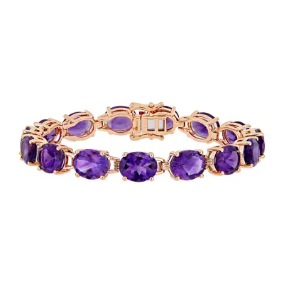 Womens Genuine Purple Amethyst 18K Rose Gold Over Silver Tennis Bracelet
