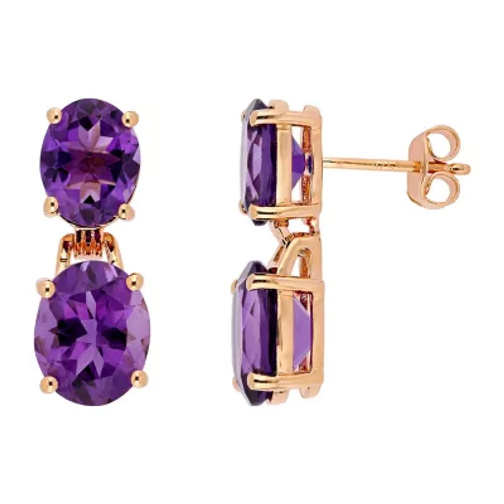 Womens Genuine Purple Amethyst 18K Rose Gold Over Silver Drop Earrings