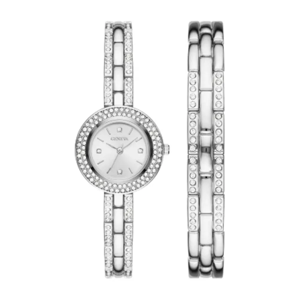 Geneva Womens Crystal Accent Silver Tone 2-pc. Watch Boxed Set Fmdjset061