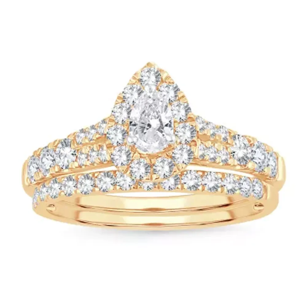 Womens 1 CT. T.W. Natural White Diamond 10K Gold Pear Bridal Set