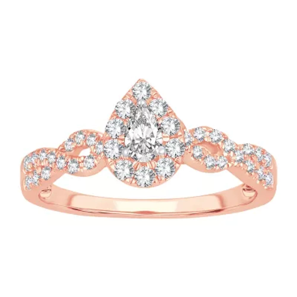 Womens 1/2 CT. T.W. Natural White Diamond 10K Rose Gold Pear Engagement Ring
