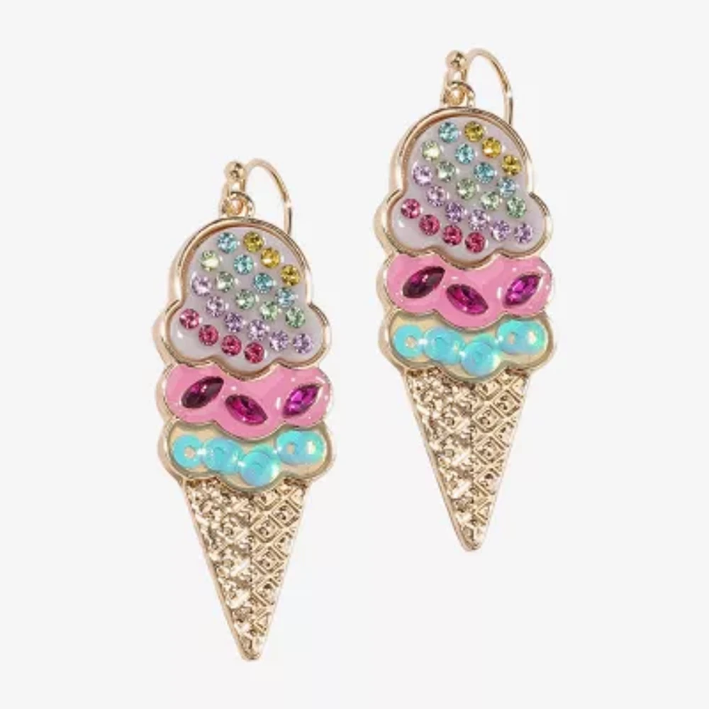 Bijoux Bar Gold Tone Ice Cream Womens Multi Color Glass Drop Earrings