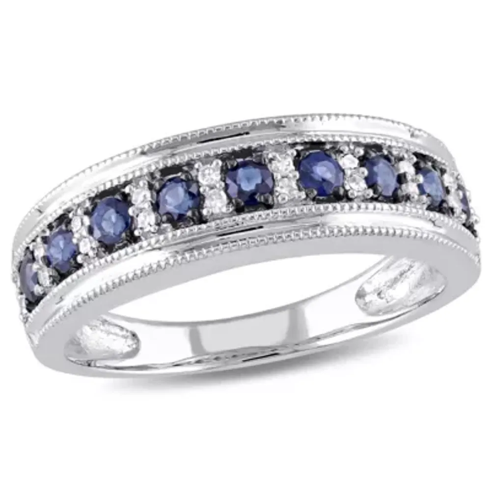 Womens 2.5MM 1/10 CT. T.W. Genuine Blue Sapphire 10K White Gold Band