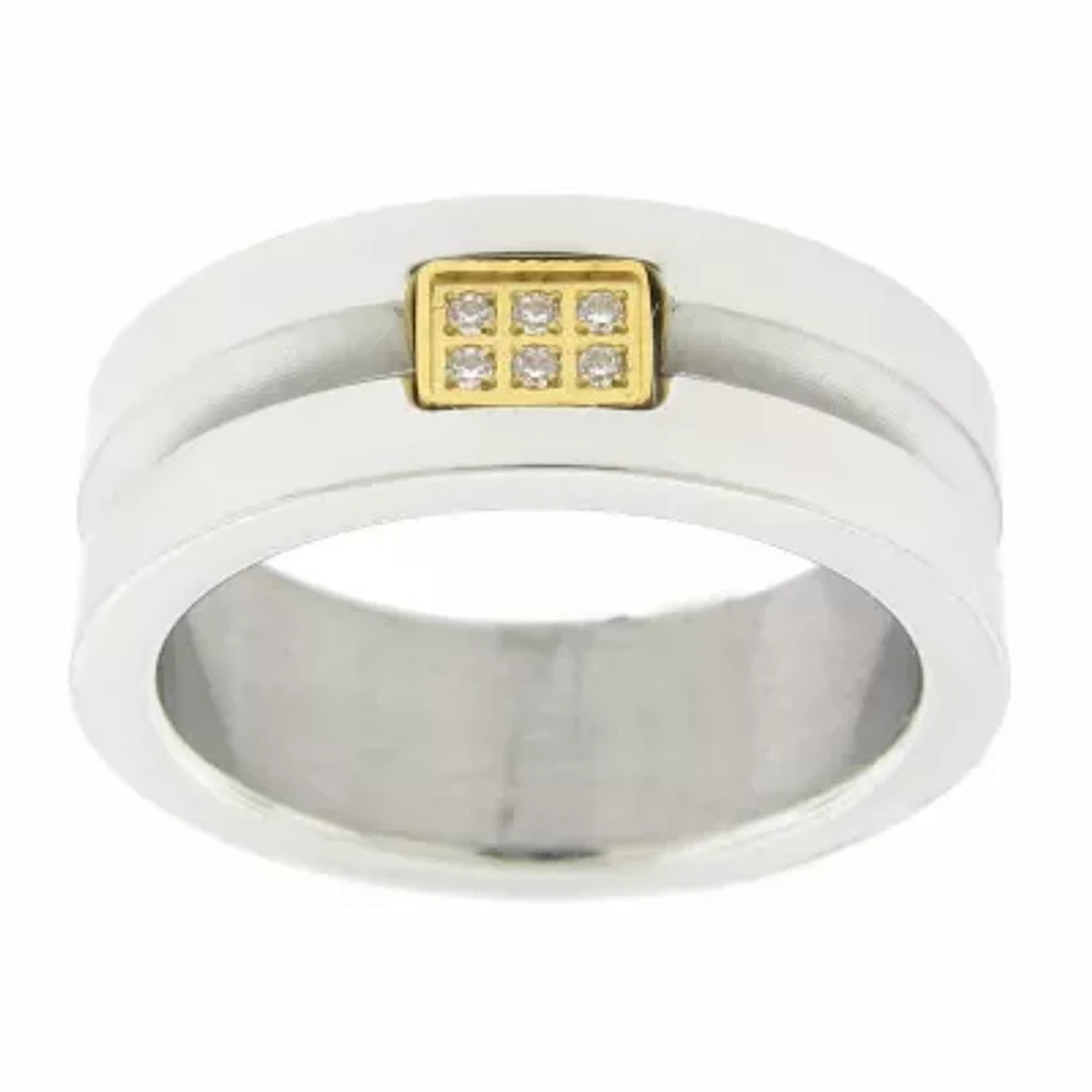 Mens 8MM Cubic Zirconia Stainless Steel Round Band