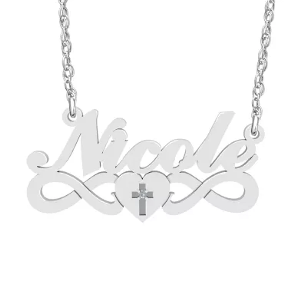 Womens Diamond Accent Natural White 10K Gold 18 Inch Name Necklace
