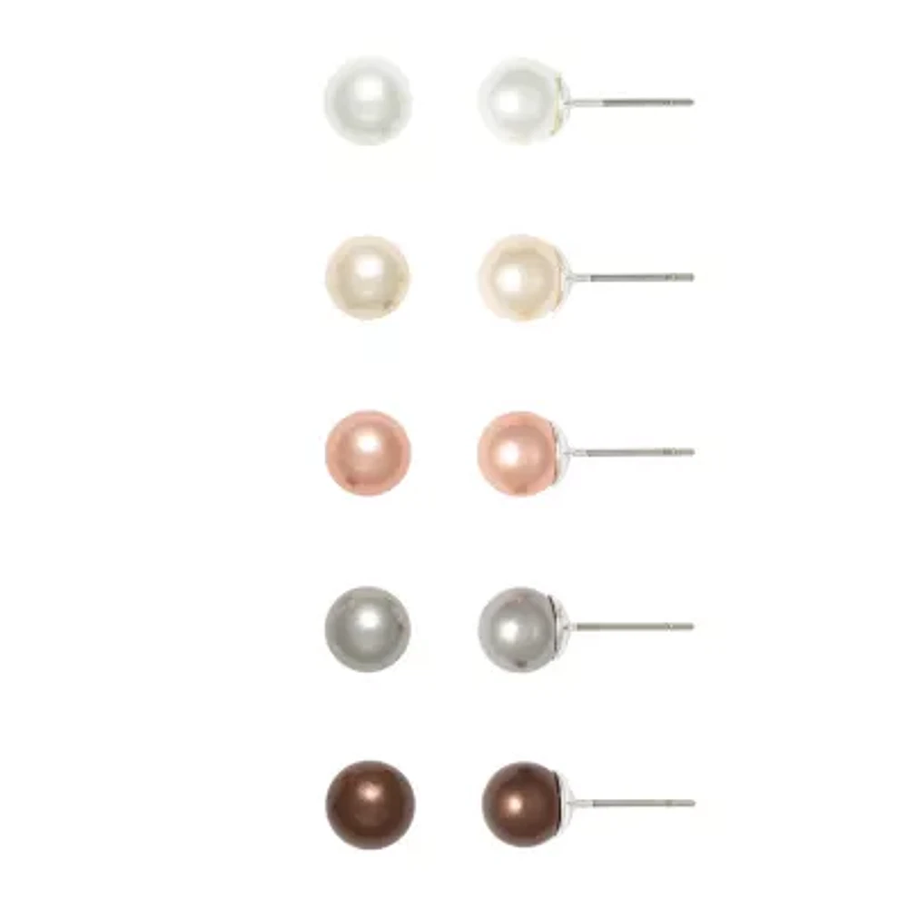 Mixit Womens Simulated Pearl Round Hypoallergenic 5 Pair Earring Set