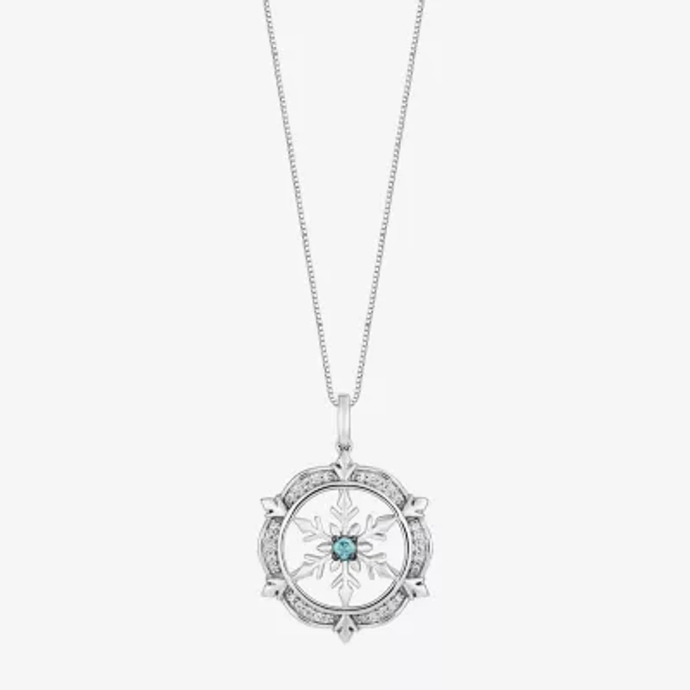 Enchanted Disney Fine Jewelry Womens 1/6 CT. T.W. Genuine White Quartz Sterling Silver Snowflake 18 Inch Pendant Necklace