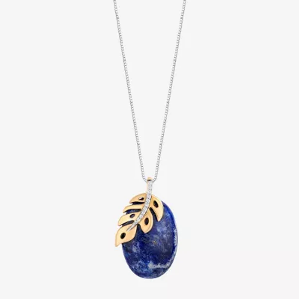 Enchanted Disney Fine Jewelry Womens Diamond Accent Genuine Blue Lapis 14K Two Tone Gold Over Silver 18 Inch Pendant Necklace