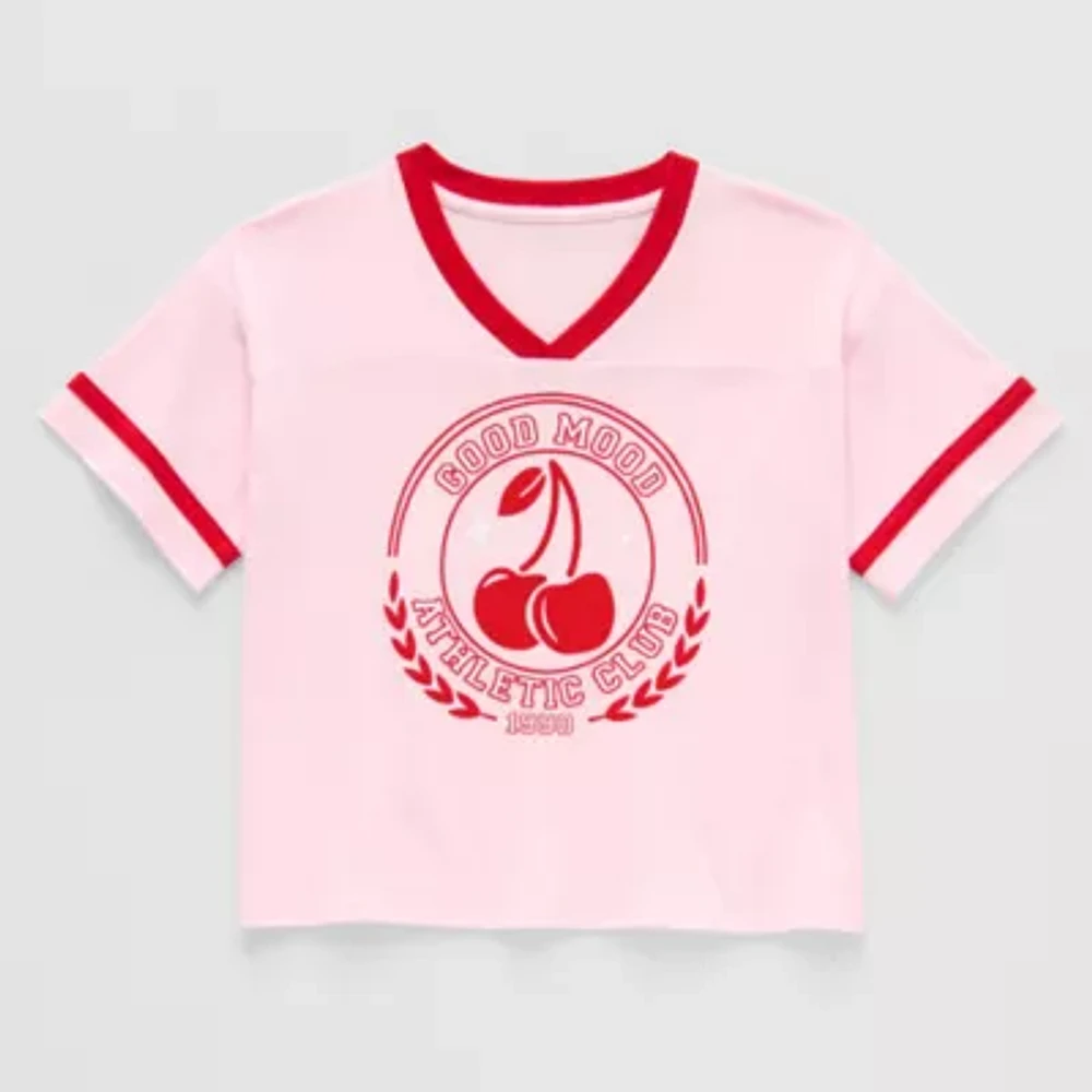 Thereabouts Little & Big Kid Girls V Neck Short Sleeve Regular Fit Graphic T-Shirt