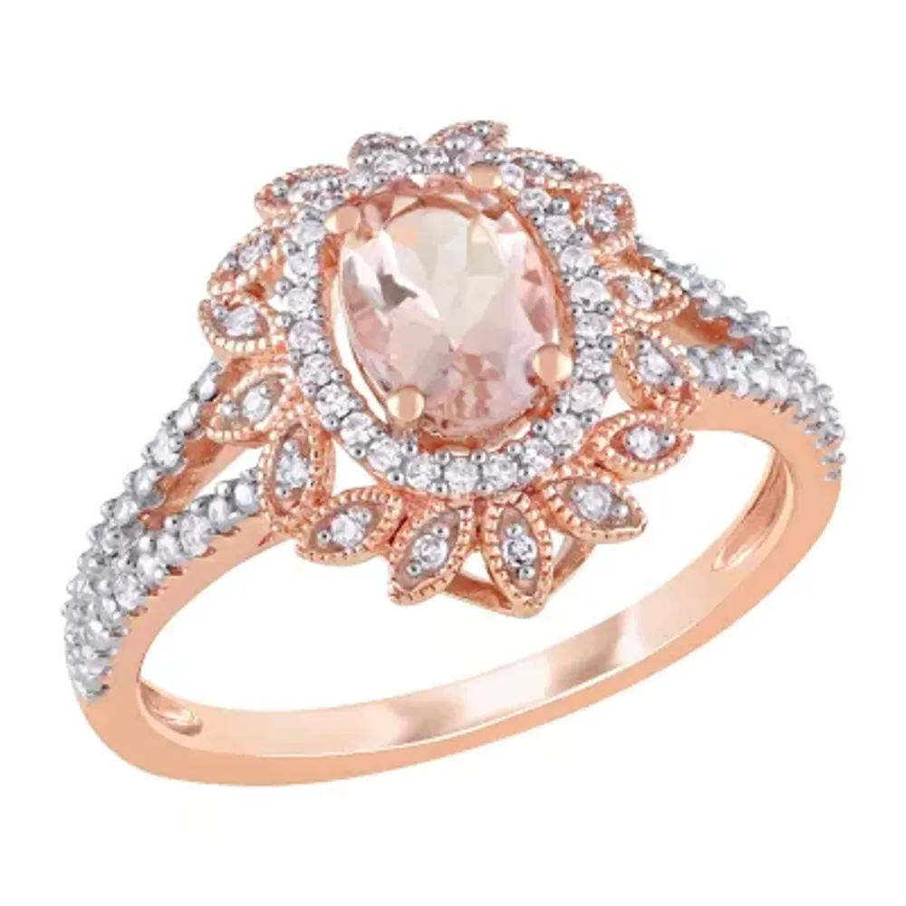 Womens 1/5 CT. Genuine Pink Morganite 10K Rose Gold Cocktail Ring
