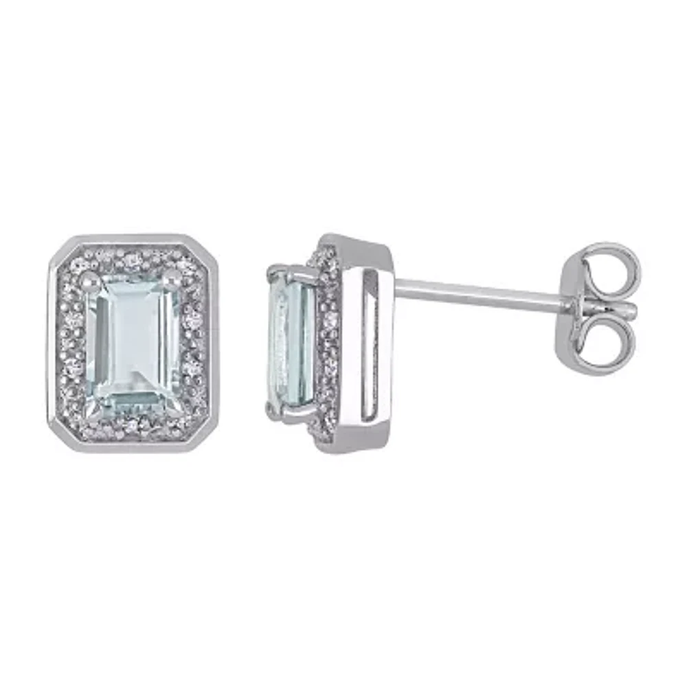 1/10 CT. T.W. Genuine Blue Aquamarine Sterling Silver 9.4mm Stud Earrings