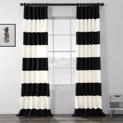 Exclusive Fabrics & Furnishing Horizontal Stripe 100% Cotton Rod Pocket Back Tab Energy Saving Light-Filtering Single Curtain Panel