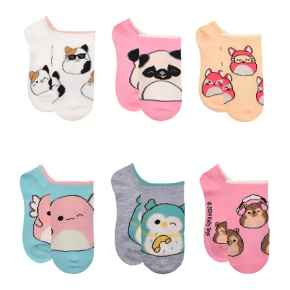 Little & Big Kid Girls 6 Pair Squishmallows No Show Socks