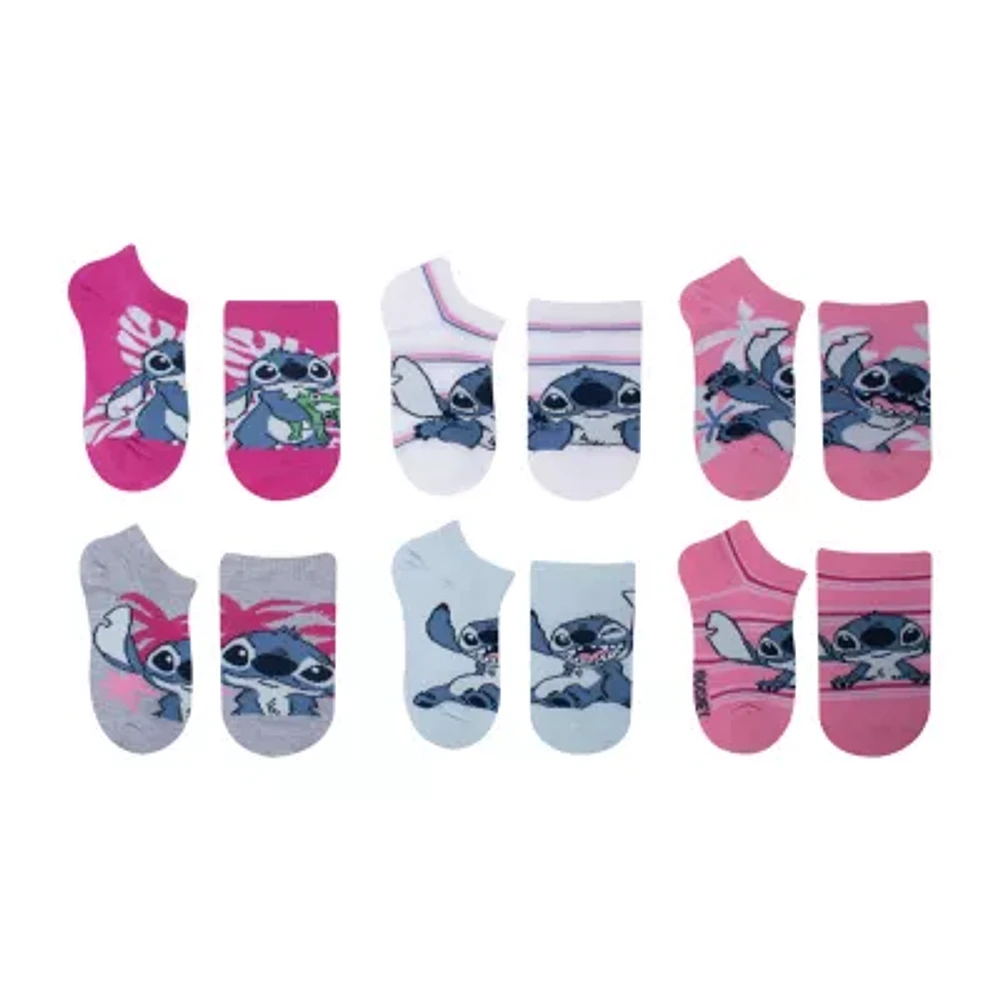 Little & Big Kid Girls 6 Pair Lilo Stitch No Show Socks