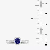 Modern Bride Gemstone Womens 14K White Gold Round Halo Bridal Set