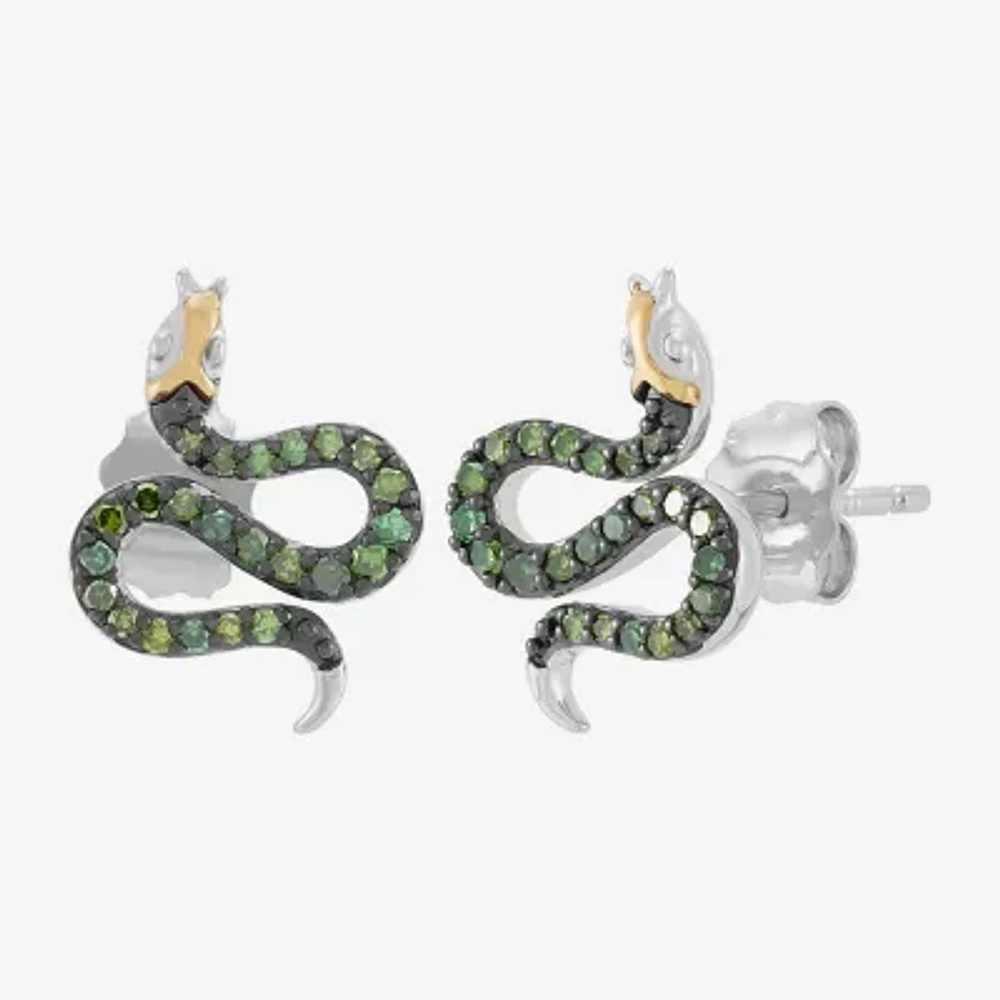 Snake 1/6 CT. T.W. Natural Green Diamond 14K Gold Sterling Silver 12.8mm Stud Earrings