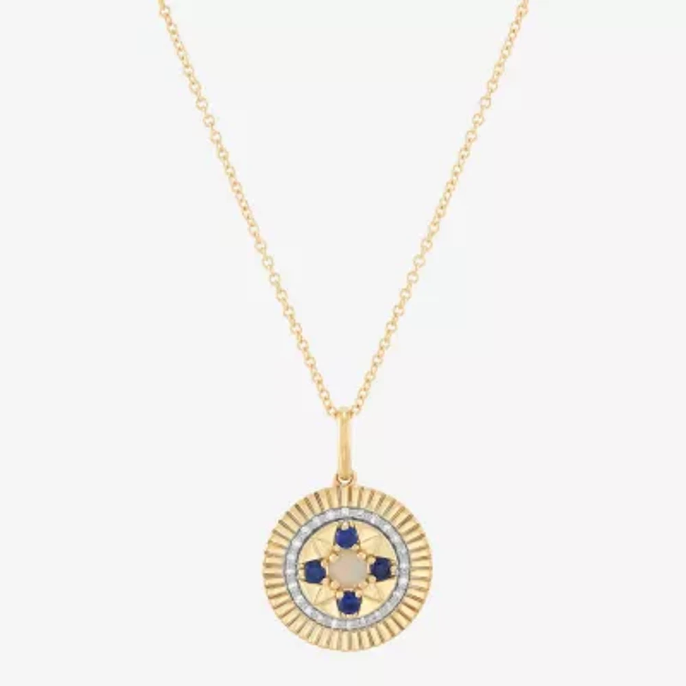 Womens Diamond Accent Lab Created White Opal 10K Gold Round 17 Inch Pendant Necklace