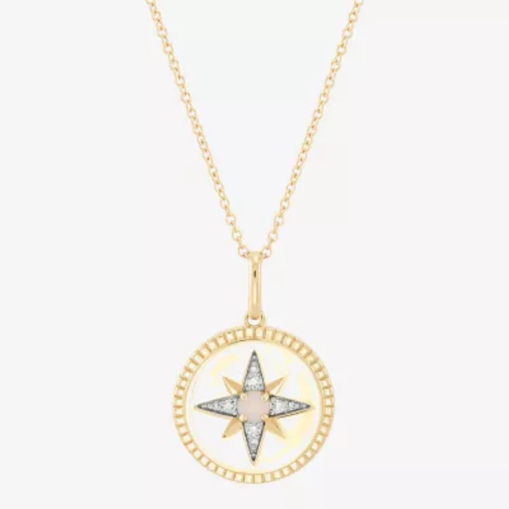 Womens Diamond Accent Lab Created White Opal 10K Gold Star 17 Inch Pendant Necklace
