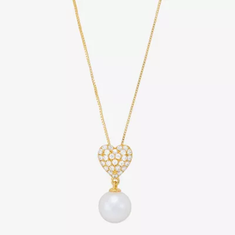 Womens Dyed White Cultured Freshwater Pearl 14K Gold Over Silver Heart 18 Inch Pendant Necklace