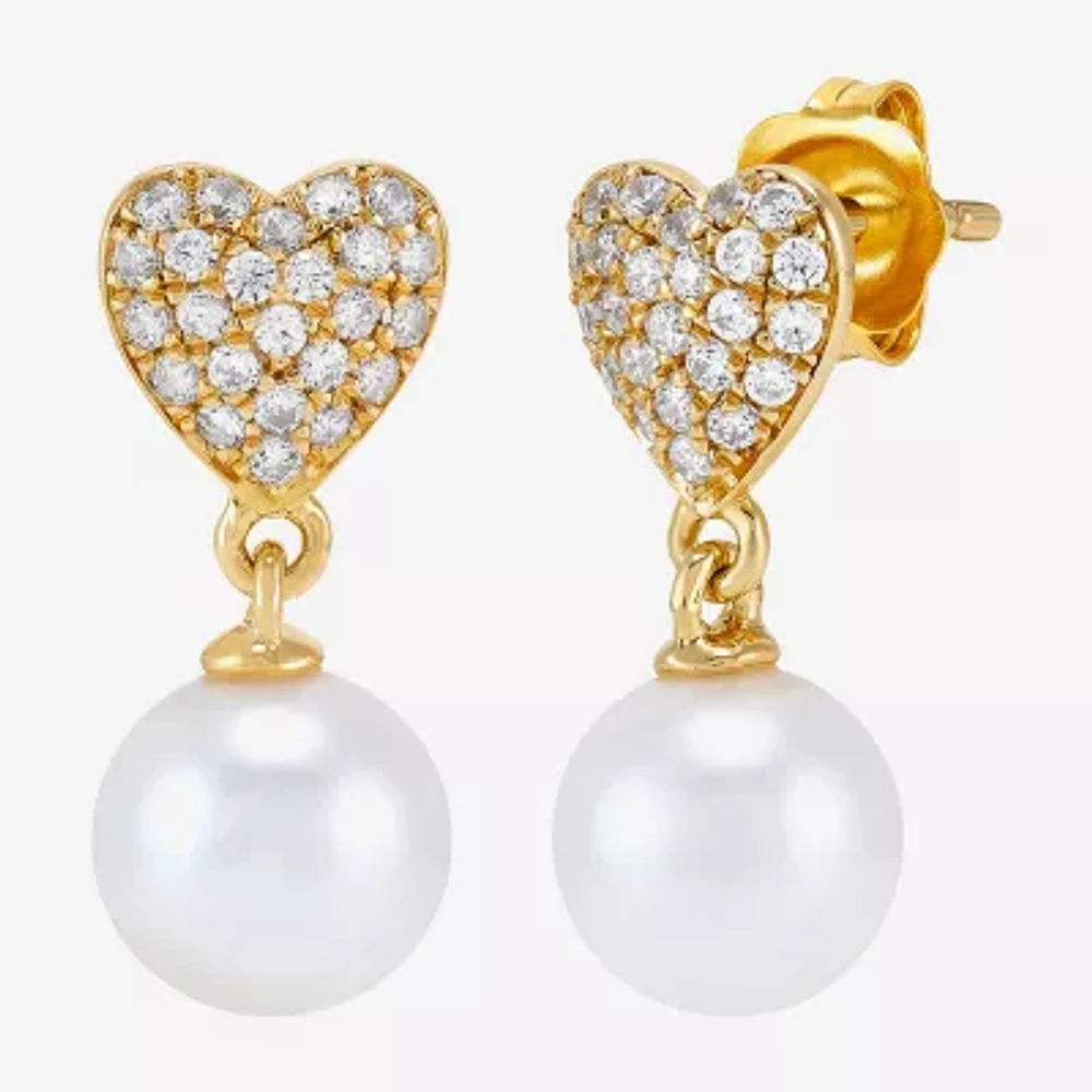 Womens Dyed White Cultured Freshwater Pearl 14K Gold Over Silver Heart Drop Earrings