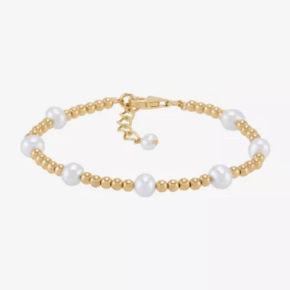 Womens 14K Gold Over Silver 7.5 Inch Bead Chain Bracelet