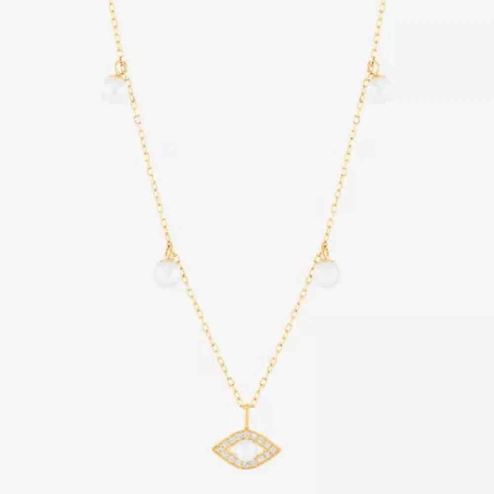 Womens Dyed White Cultured Freshwater Pearl 14K Gold Over Silver Evil Eye 18 Inch Pendant Necklace