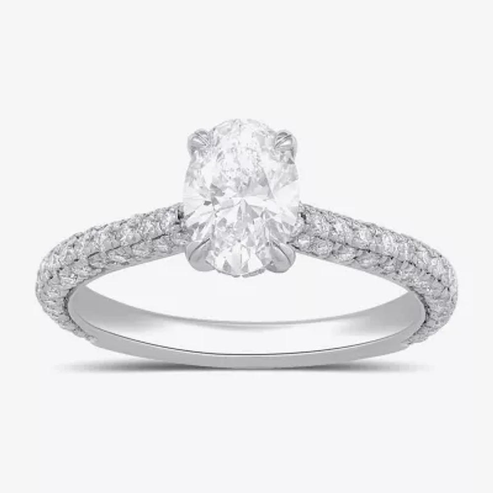 Signature By Modern Bride (F / Si1) Womens 1 3/4 CT. T.W. Lab Grown White Diamond 10K Gold Oval Side Stone Engagement Ring