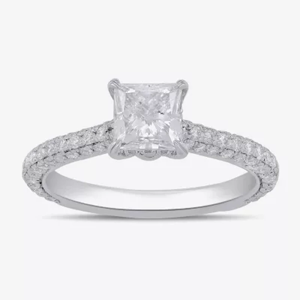 Signature By Modern Bride (F / Si1) Womens 1 3/4 CT. T.W. Lab Grown White Diamond 10K Gold Side Stone Engagement Ring