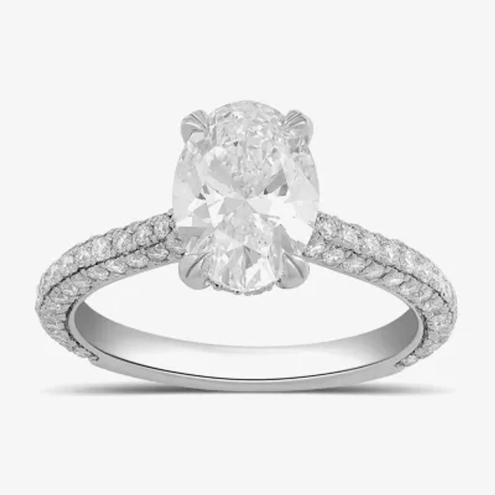 Signature By Modern Bride (F / Si1) Womens 2 3/4 CT. T.W. Lab Grown White Diamond 14K Gold Oval Side Stone Engagement Ring