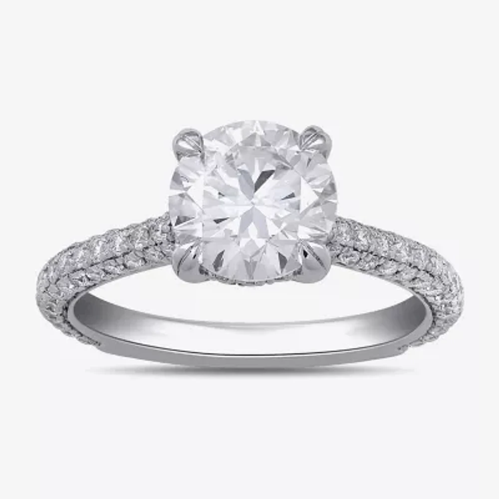 Signature By Modern Bride (F / Si1) Womens 2 3/4 CT. T.W. Lab Grown White Diamond 14K Gold Round Side Stone Engagement Ring