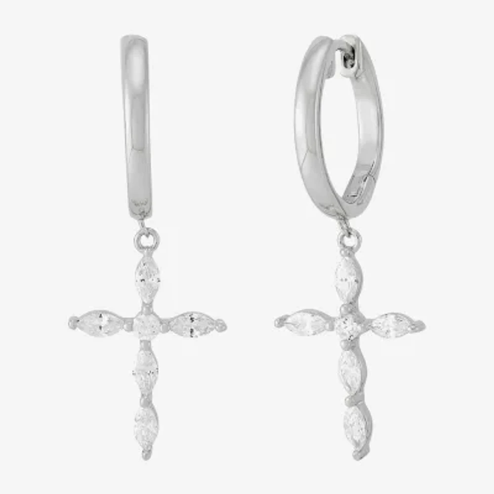 Diamonart Womens Cubic Zirconia Sterling Silver Cross Drop Earrings