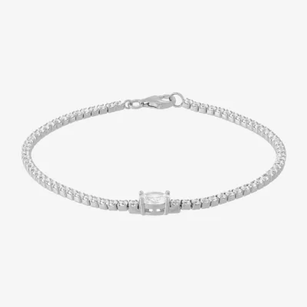 Diamonart Womens Cubic Zirconia Sterling Silver Oval 7.5 Inch Tennis Bracelet