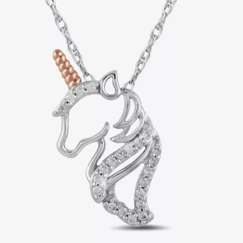 Unicorn Womens 1/10 CT. T.W. Lab Grown White Diamond 14K Rose Gold Over Silver Sterling Silver 18 Inch Pendant Necklace