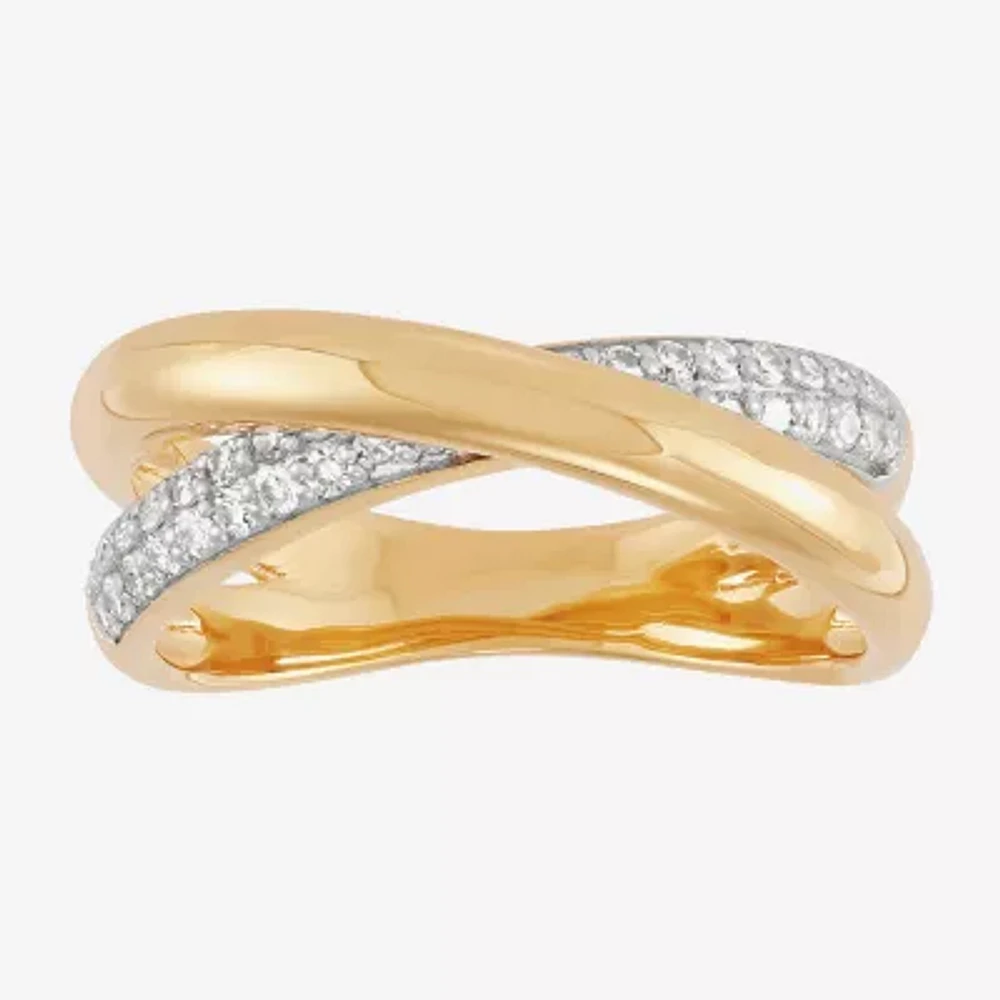 (H-I,Si1-Si2) Womens 1/4 CT. T.W. Lab Grown White Diamond 14K Gold Over Silver Sterling Crossover Band