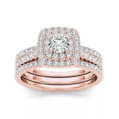 1 CT.T.W. Natural Diamond 10K Rose Gold Halo Bridal Ring Set