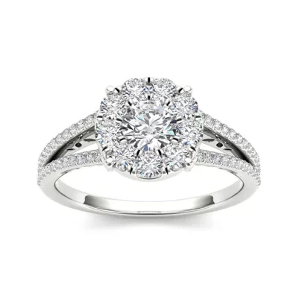 1 CT.T.W. Natural Diamond Cluster 10K White Gold Engagement Ring