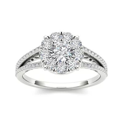 1 CT.T.W. Natural Diamond Cluster 10K White Gold Engagement Ring