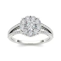 1 CT.T.W. Natural Diamond Cluster 10K White Gold Engagement Ring