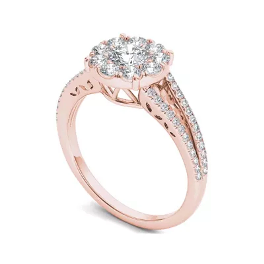 1 CT.T.W. Natural Diamond Cluster 10K Rose Gold Engagement Ring