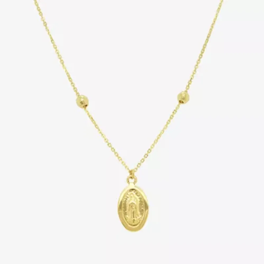 Our Lady Of Guadalupe / Nuestra Senora De Guadalupe Womens 14K Gold Oval Paperclip 16 Inch Pendant Necklace