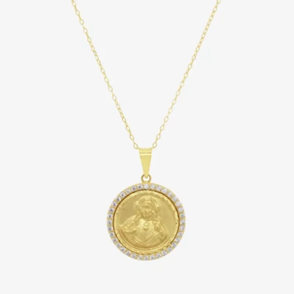 Womens Simulated White Cubic Zirconia 14K Gold Circle 18 Inch Pendant Necklace
