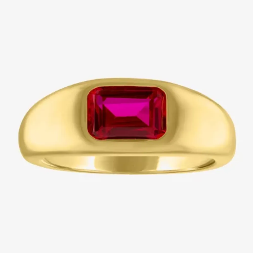 Womens 2MM Lab Created Red Ruby 14K Gold Over Silver Band