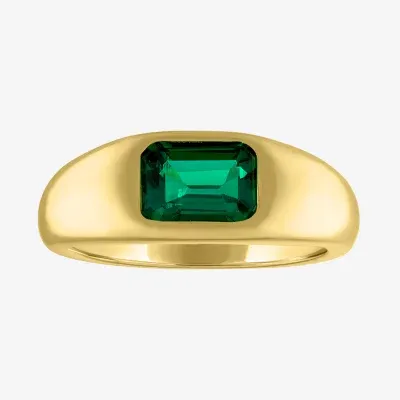 Womens 2MM Lab Created Green Emerald 14K Gold Over Silver Band